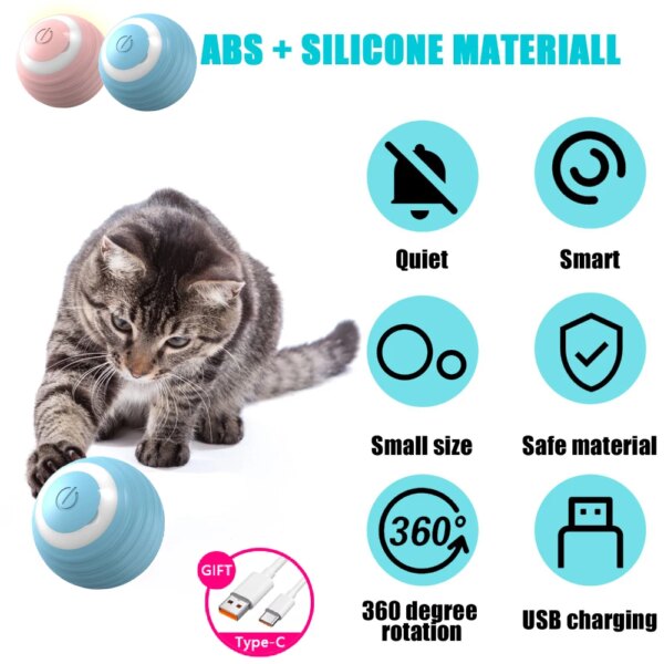 Interactive Cat Toy Ball - Automatic 360° Self-Rotating USB Rechargeable Rolling Ball for Kitten & Dog Exercise and Play - Image 4